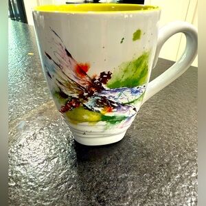 DEAN CROUSER stoneware magical Dragonfly coffee mug 12oz EUC watercolor artwork